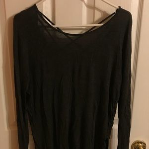 Grey Long Sleeve Shirt w/ Slit & Criss-Cross Back